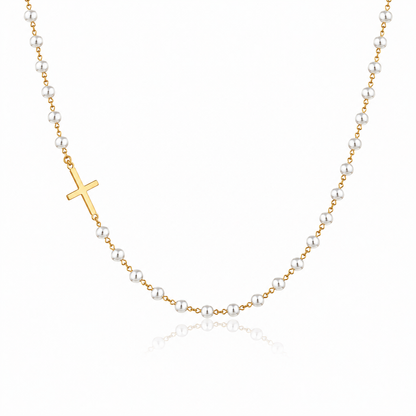 Collar de Perlas Eternas con Cruz