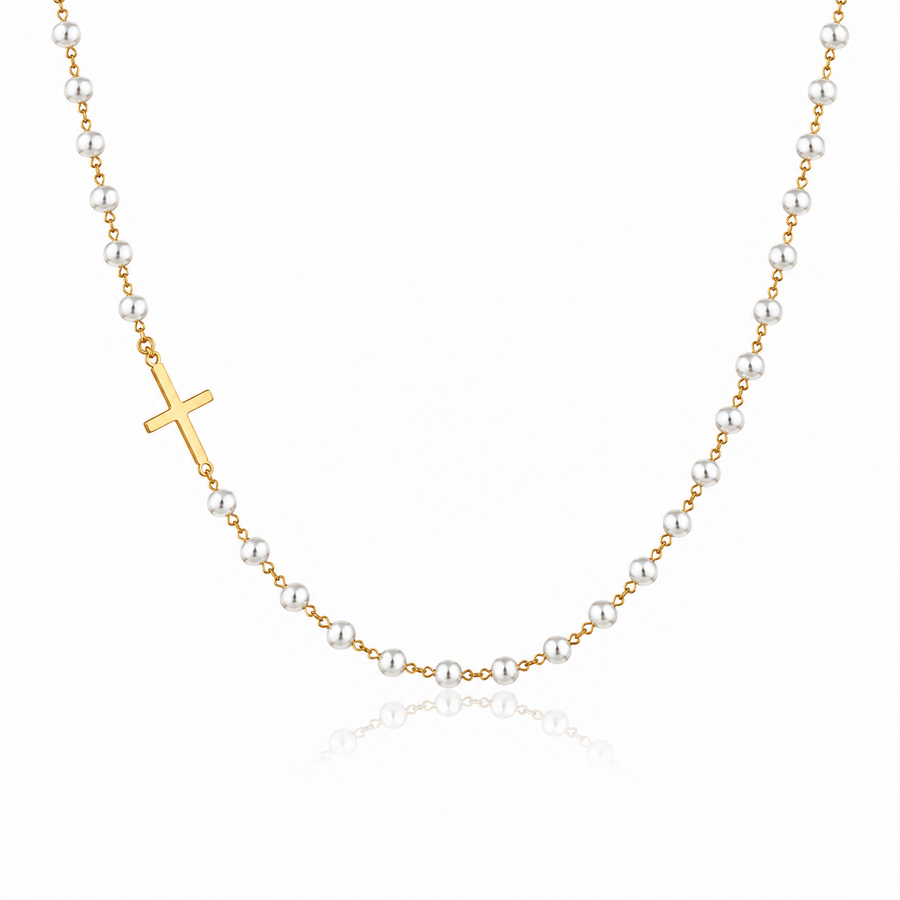 Collar de Perlas Eternas con Cruz